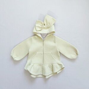 Toddler Girl Pastel Yellow Cute Zip Up Hoodie Peplum Ruffle Bow Cotton Jacket 2T